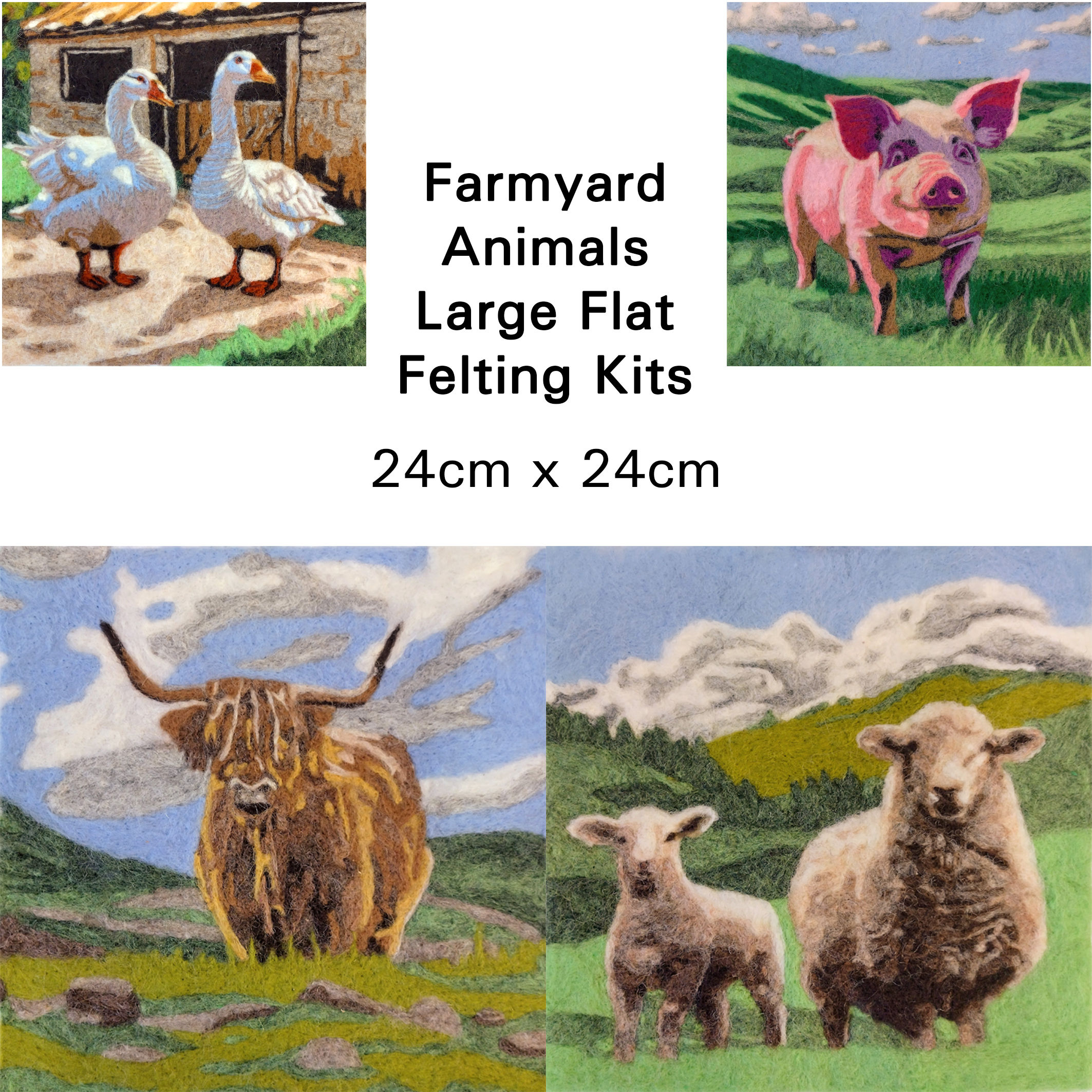 Farmyard Animals - Large Flat Felting Kits
