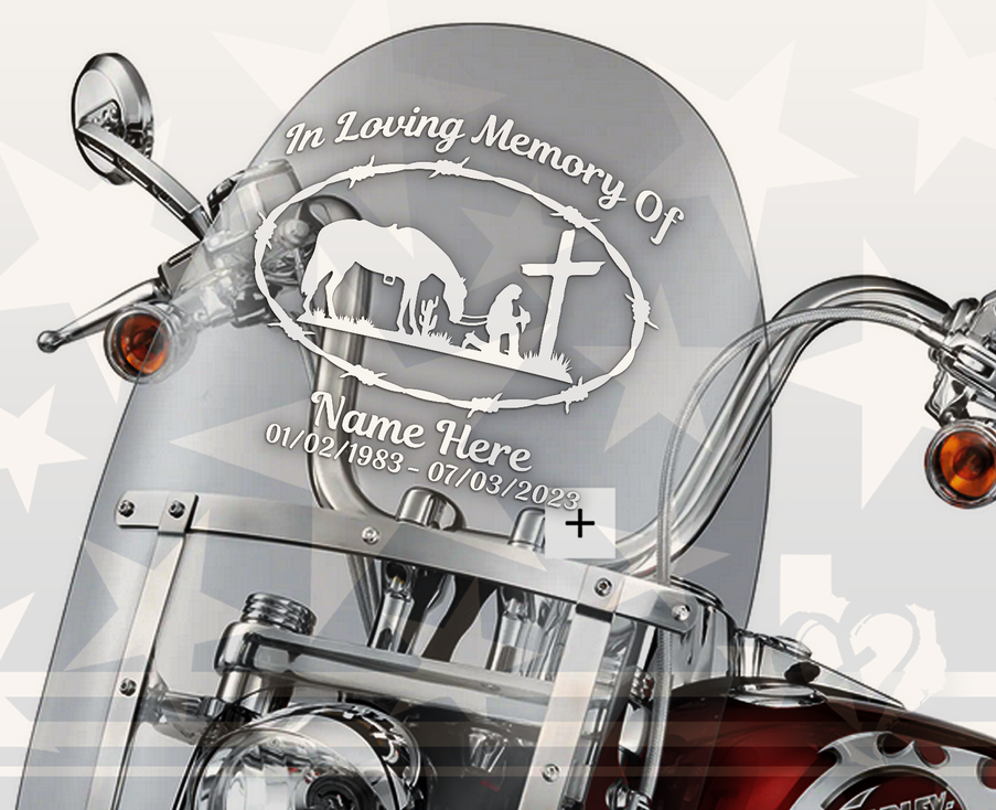 In Loving Memory Kneeling Cowgirl at Cross Memorial Vinyl Decal