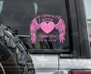 In Loving Memory Angel Wings Heart Vinyl Decal