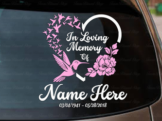 In Loving Memory Hummingbird Heart Memorial Decal