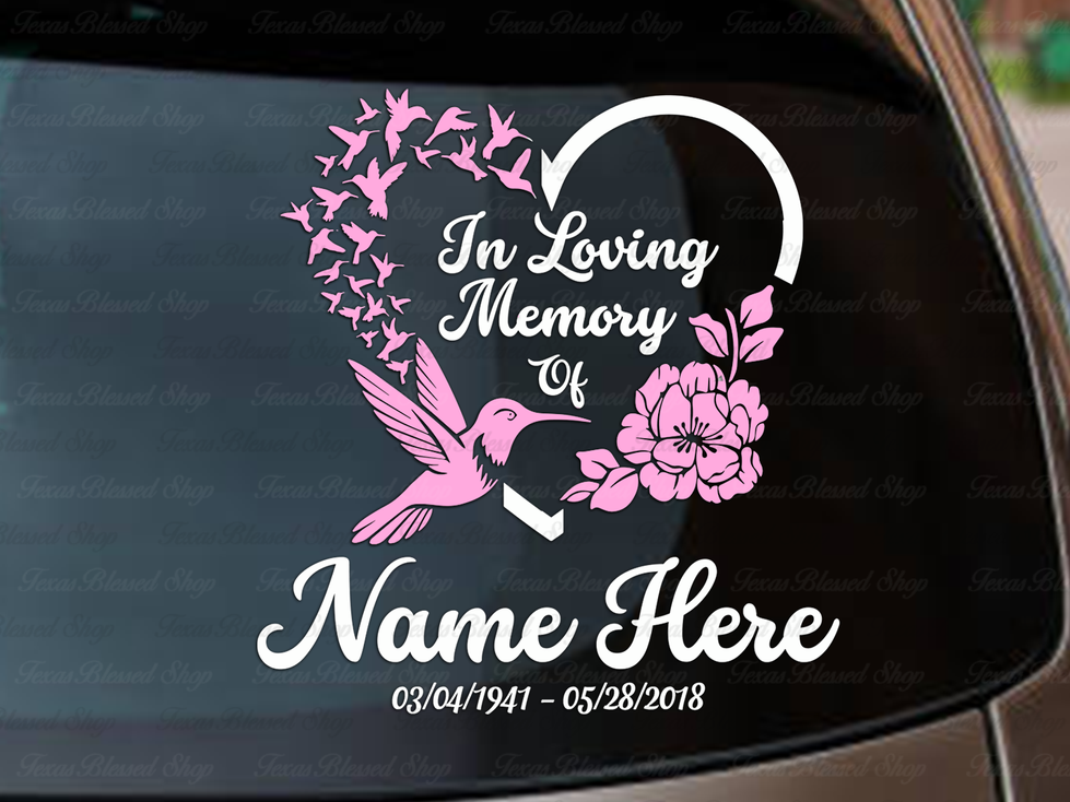 In Loving Memory Hummingbird Heart Memorial Decal