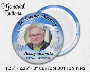 Memorial Photo Button Custom Pin | In Loving Memory Wings