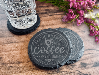 Fresh Brewed Coffee Round Slate Coasters (Set of 4)