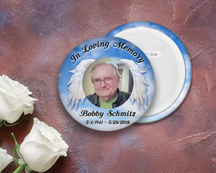 Memorial Photo Button Custom Pin | In Loving Memory Wings