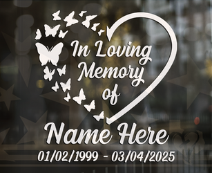 In Loving Memory Butterfly Heart Memorial Vinyl Decal