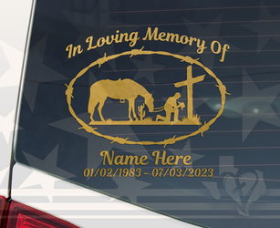 In Loving Memory Kneeling Cowboy at Cross Memorial Vinyl Decal