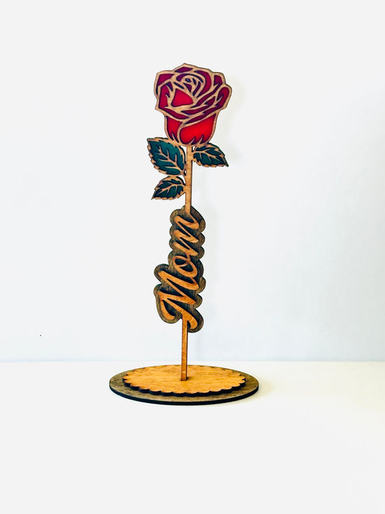 Mom Laser Cut Wood Rose | Mother's Day Gift