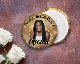 Memorial Button Custom Pin | In Loving Memory Gold Wings
