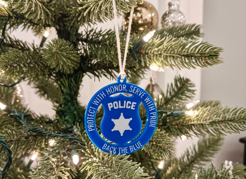 Back The Blue Christmas Ornament, Police Officer Support Ornament