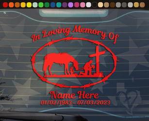 In Loving Memory Kneeling Cowboy at Cross Memorial Vinyl Decal