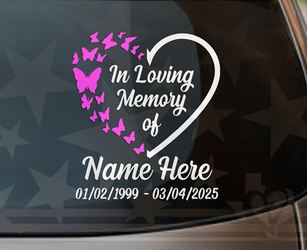 In Loving Memory Butterfly Heart Memorial Vinyl Decal
