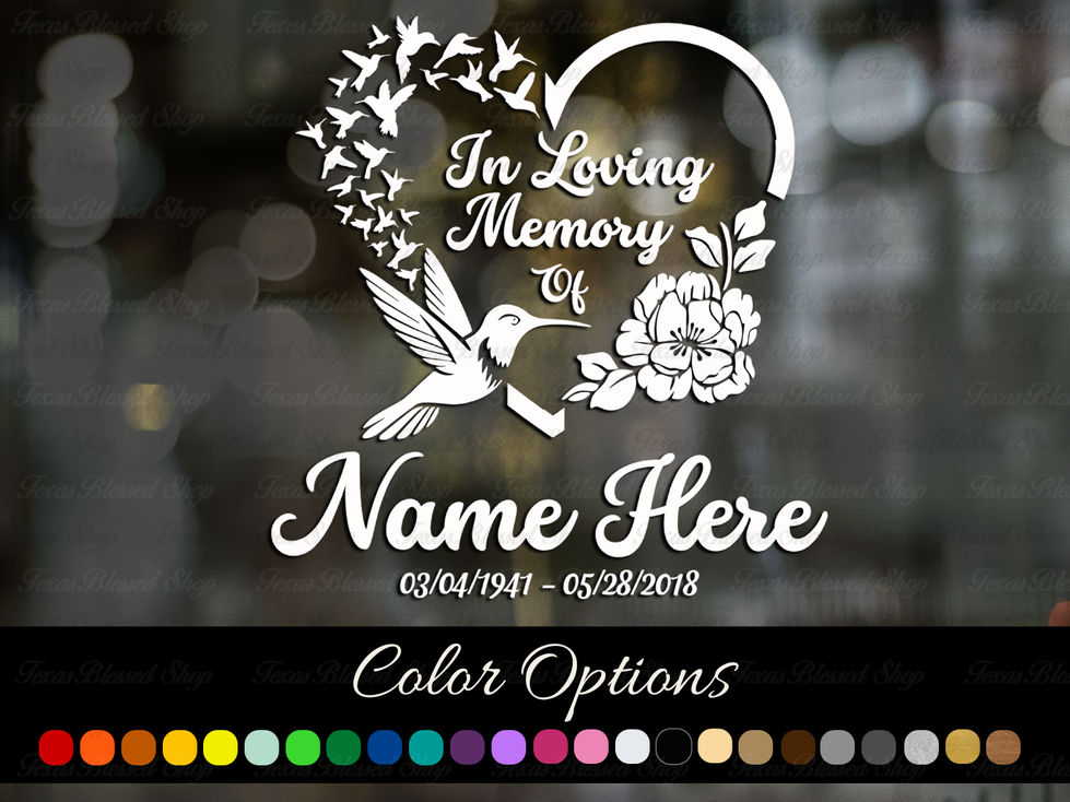 In Loving Memory Hummingbird Heart Memorial Decal