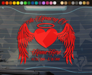 In Loving Memory Angel Wings Heart Vinyl Decal