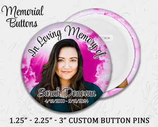 Memorial Button Custom Pin | In Loving Memory Pink Clouds
