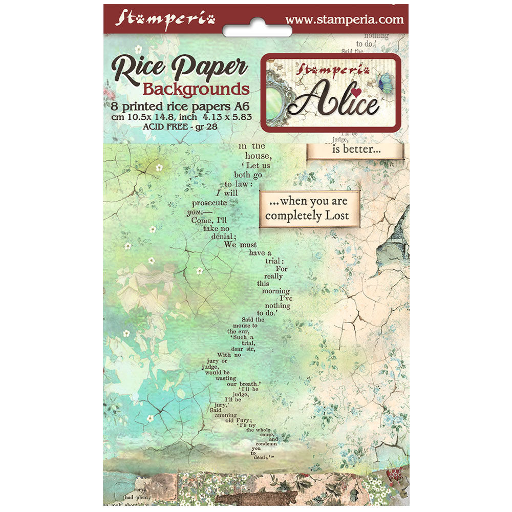 STAMPERIA OCHO PAPELES DE ARROZ A6 BACKGROUNDS ALICE FOREVER