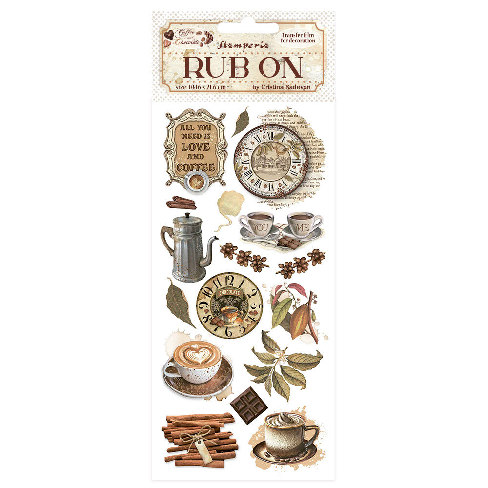 STAMPERIA RUB ON CM 10,16X21,6  COFFEE AND CHOCOLATE ALL YOU NEED IS LOVE AND CO