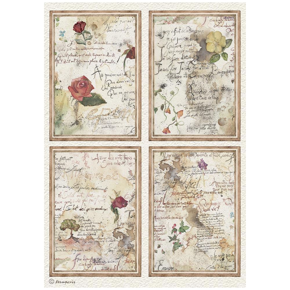 STAMPERIA PAPEL DE ARROZ A4 OUR FLOWERS AND POEMS 4 CARDS
