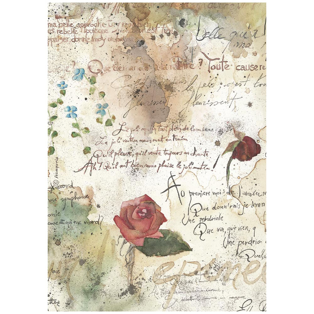 STAMPERIA PAPEL DE ARROZ A4 OUR FLOWERS AND POEMS TEXTURE