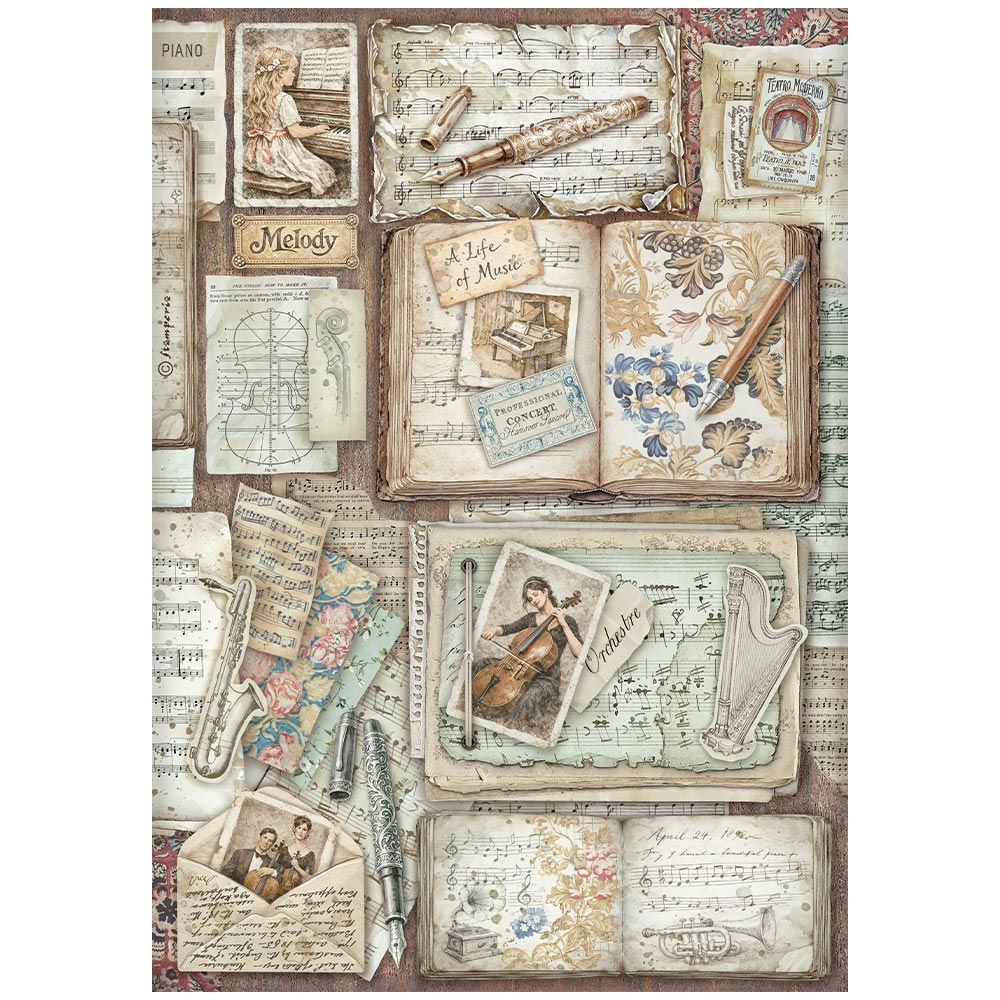 STAMPERIA PAPEL DE ARROZ A4 - Symphony letters and books