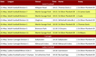 Club Fixtures 20th-26th May