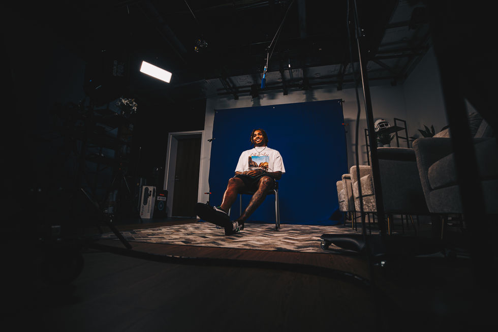 Cornerback for the Miami Dolphins, Jalen Ramsey, answering questions at the Miami Dolphins training facility in Miami, Florida