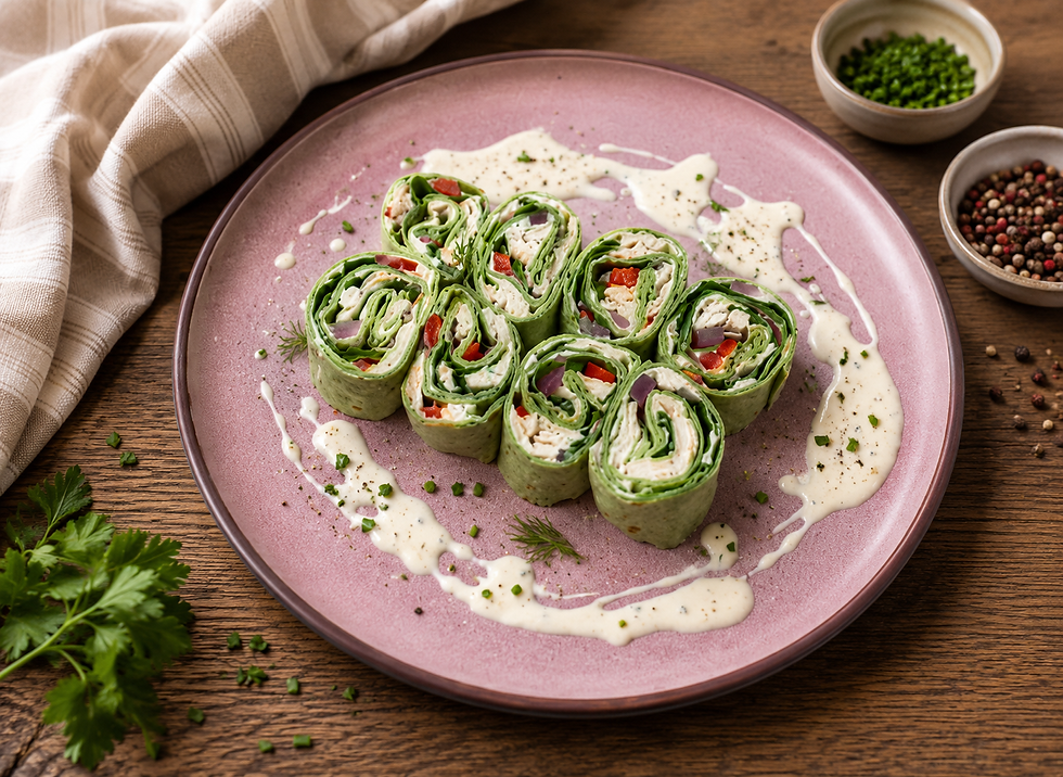 Garden Vegetable Cheese Spread, Chicken, & Spinach Pinwheels