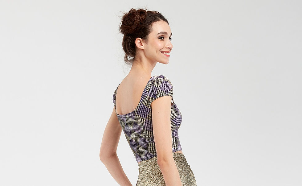 Thumbnail: Purple Green scoop neck mini shirt Side View