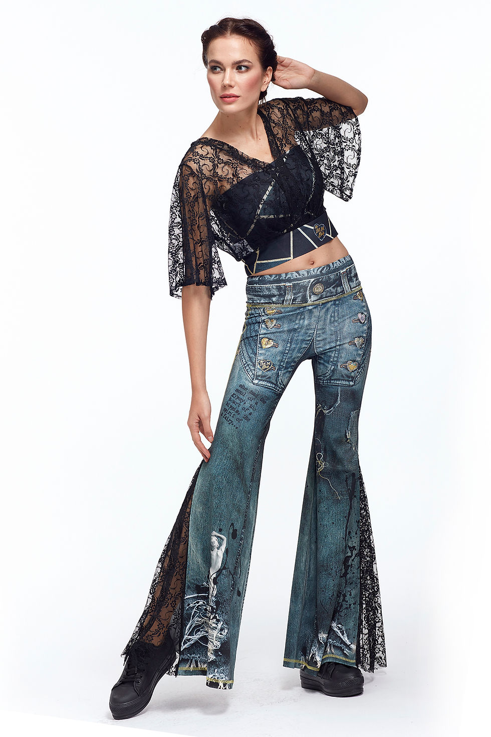 Thumbnail: Black mini Lace Blouse Front View