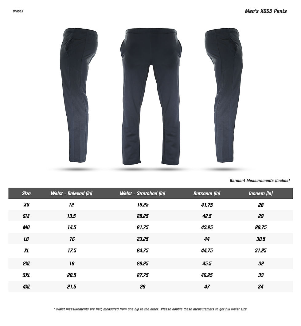 XGrain Sportswear Sizing Chart