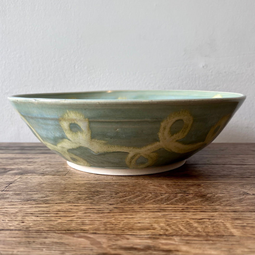 Thumbnail: Large Loopy Serving Bowl (Soft Teal + Light Golden swirl)