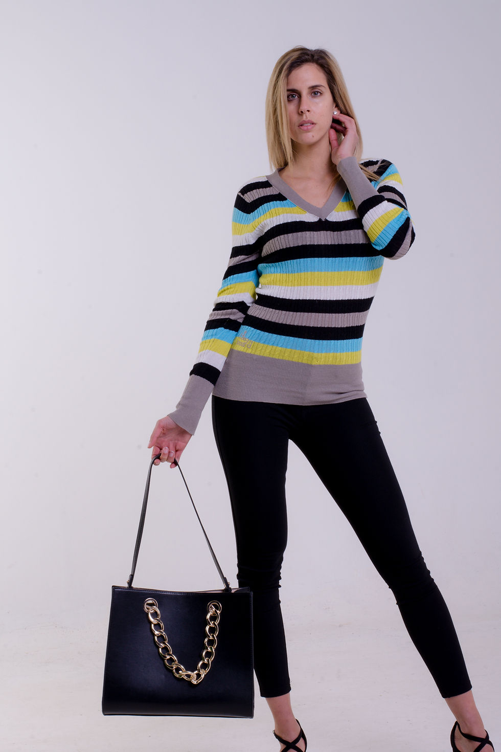 Miniature : Pull rayé vert gris