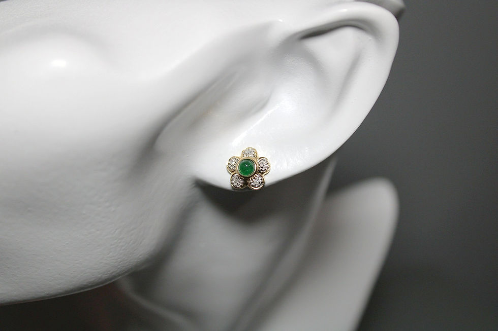 Thumbnail: 14K Cabochon Emerald + Diamond Earrings