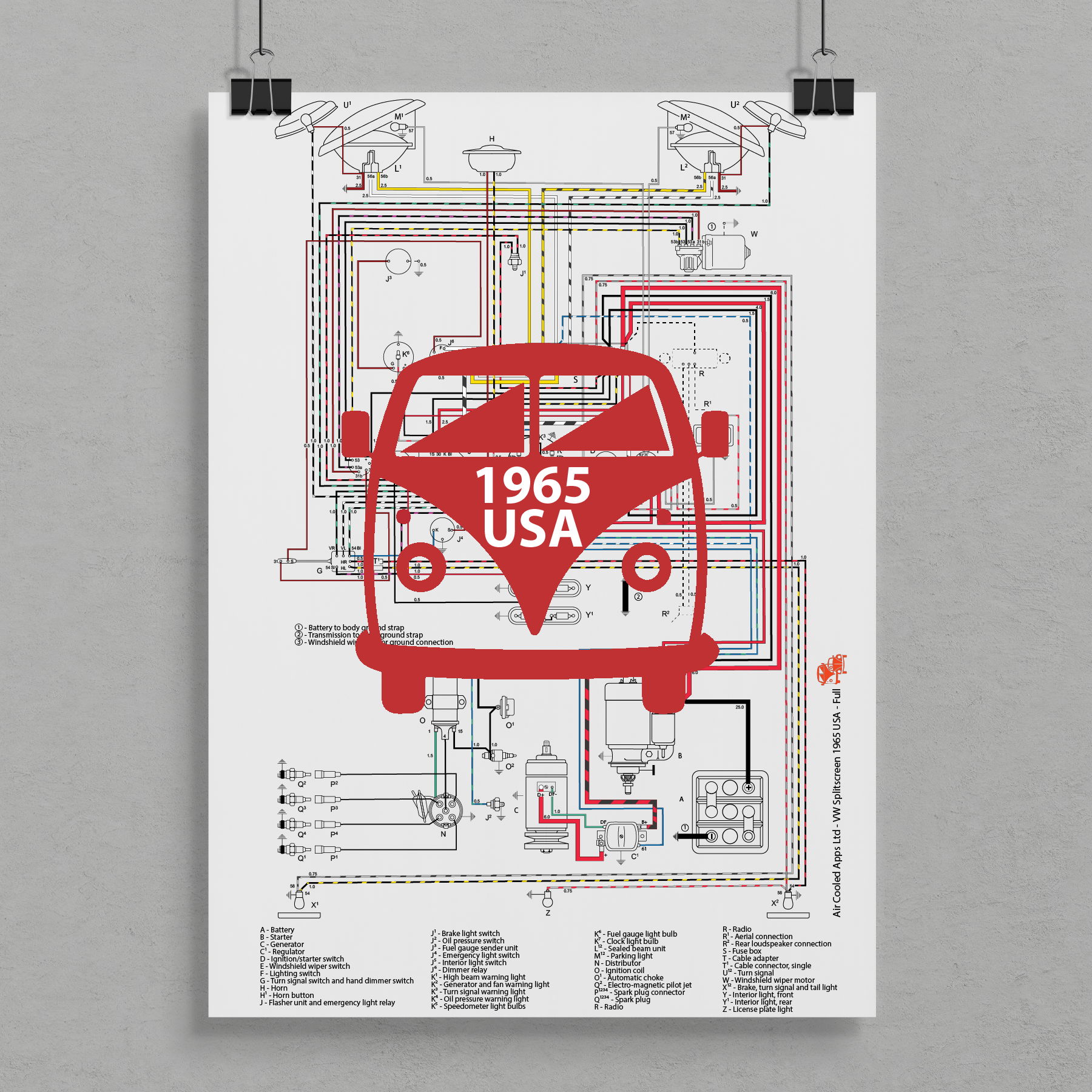 VW Splitscreen 1965 USA Wiring Diagram