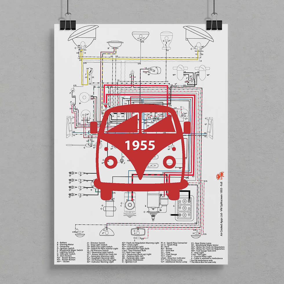 VW Splitscreen 1955 Wiring Diagram in print