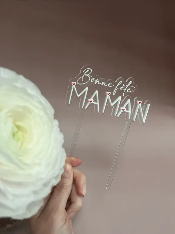 Cake topper “Bonne fête maman” blanc