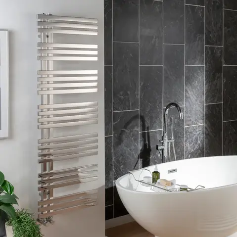 A chrome towel rail