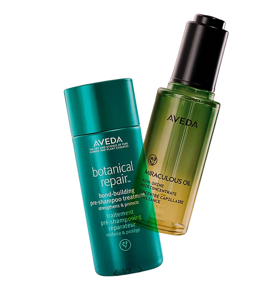 Aveda hair care products displayed at Axis Salon in Redmond Oregon