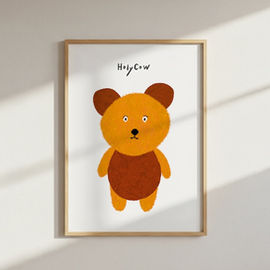 Illustration of brown bear in frame with 'Hoi! Cow'