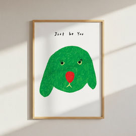 Green dog face illustration with 'Just be You'