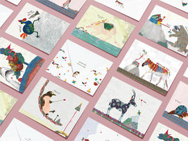 Assortment of illustrated animal-themed cards