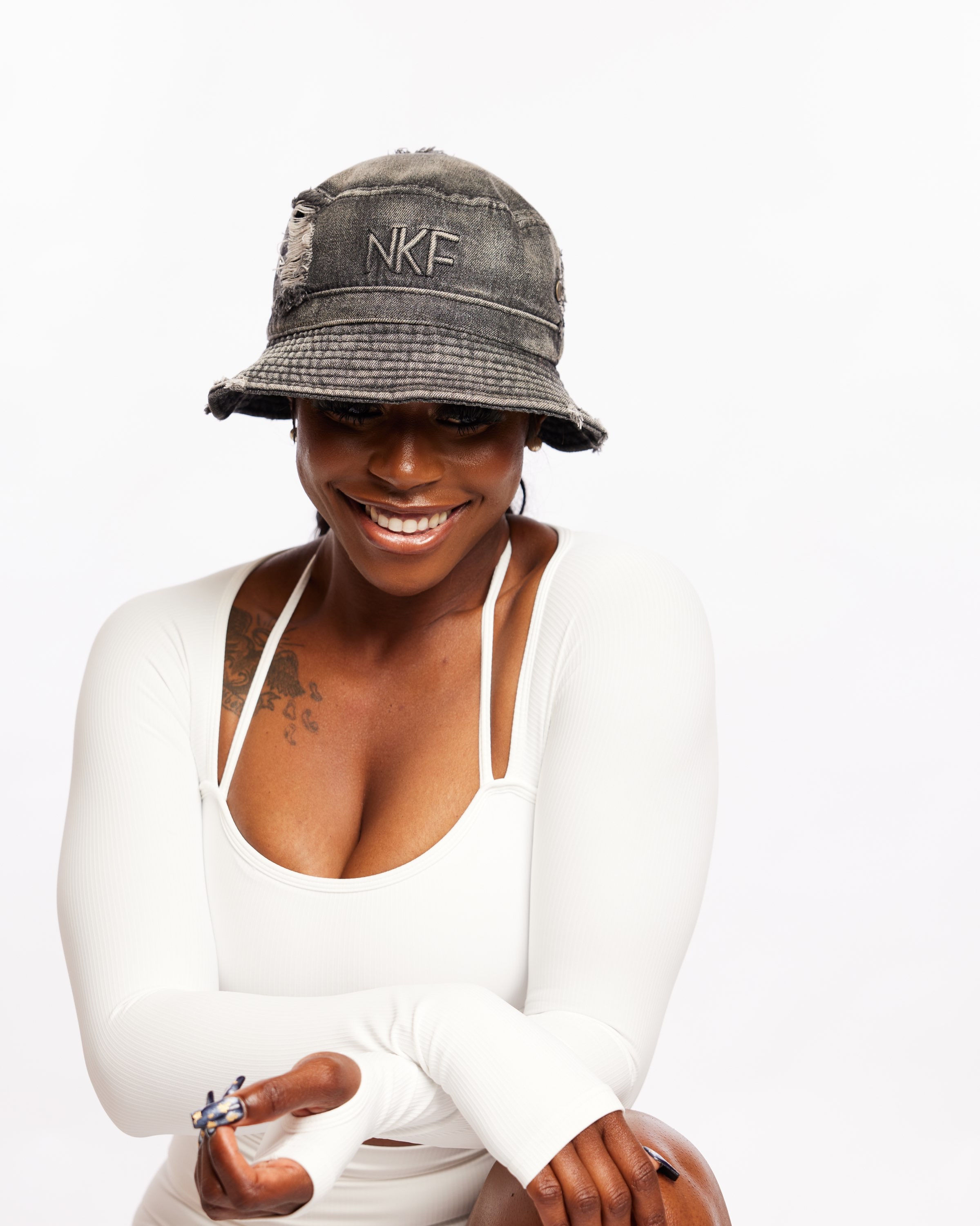 DISTRESSED WASHED DENIM BUCKET HATS