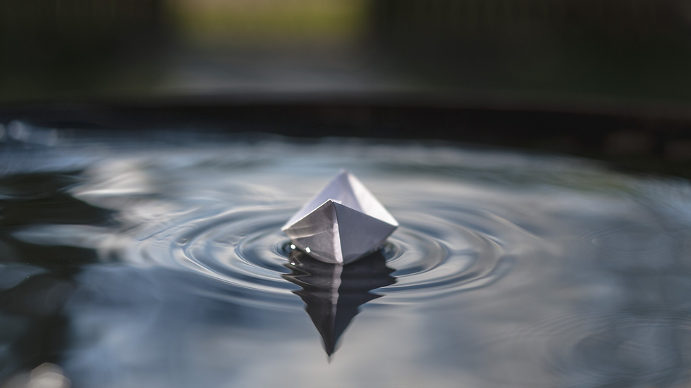Peaceful paper boat floating in the water
