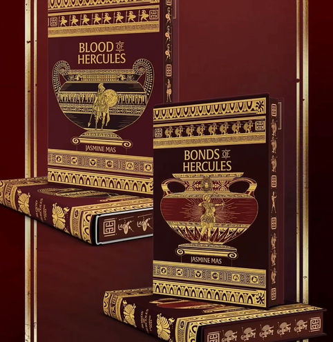 Collection of dust jackets of special edition books for The Arcane Society, done in detailed foil design with elements of Ancient Greece ornaments