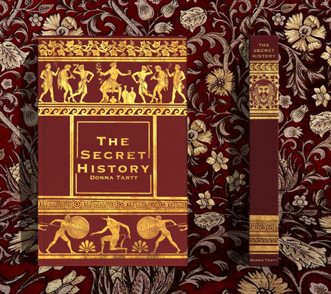 Set of cover for Donna Tartt's books, gold foil decorative illustrated design 