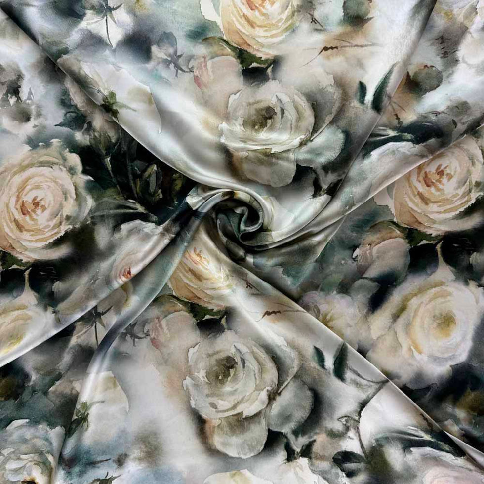 Floral printed silk satin dress fabric