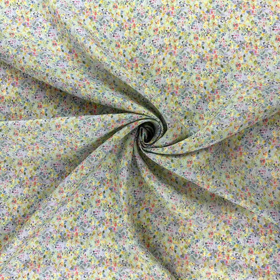 grey green floral sprig printed ramie dress fabric