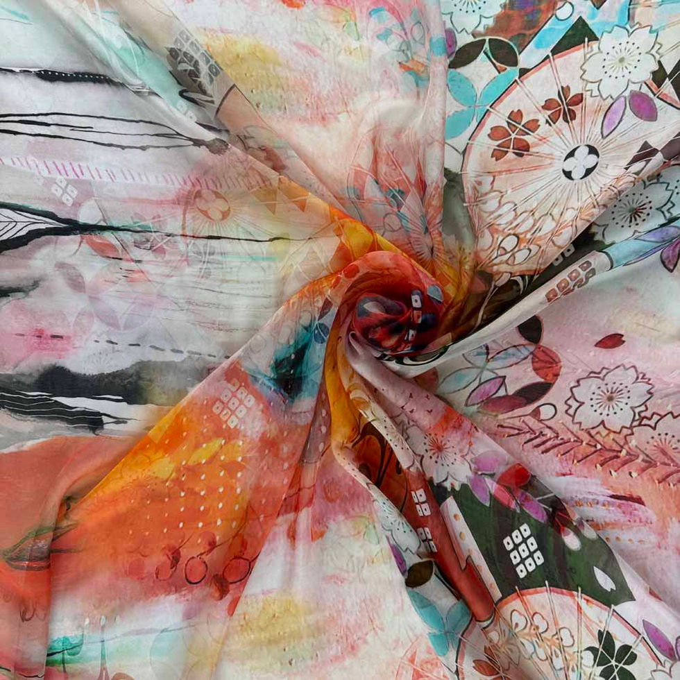 japanese ombre border silk chiffon dress fabric