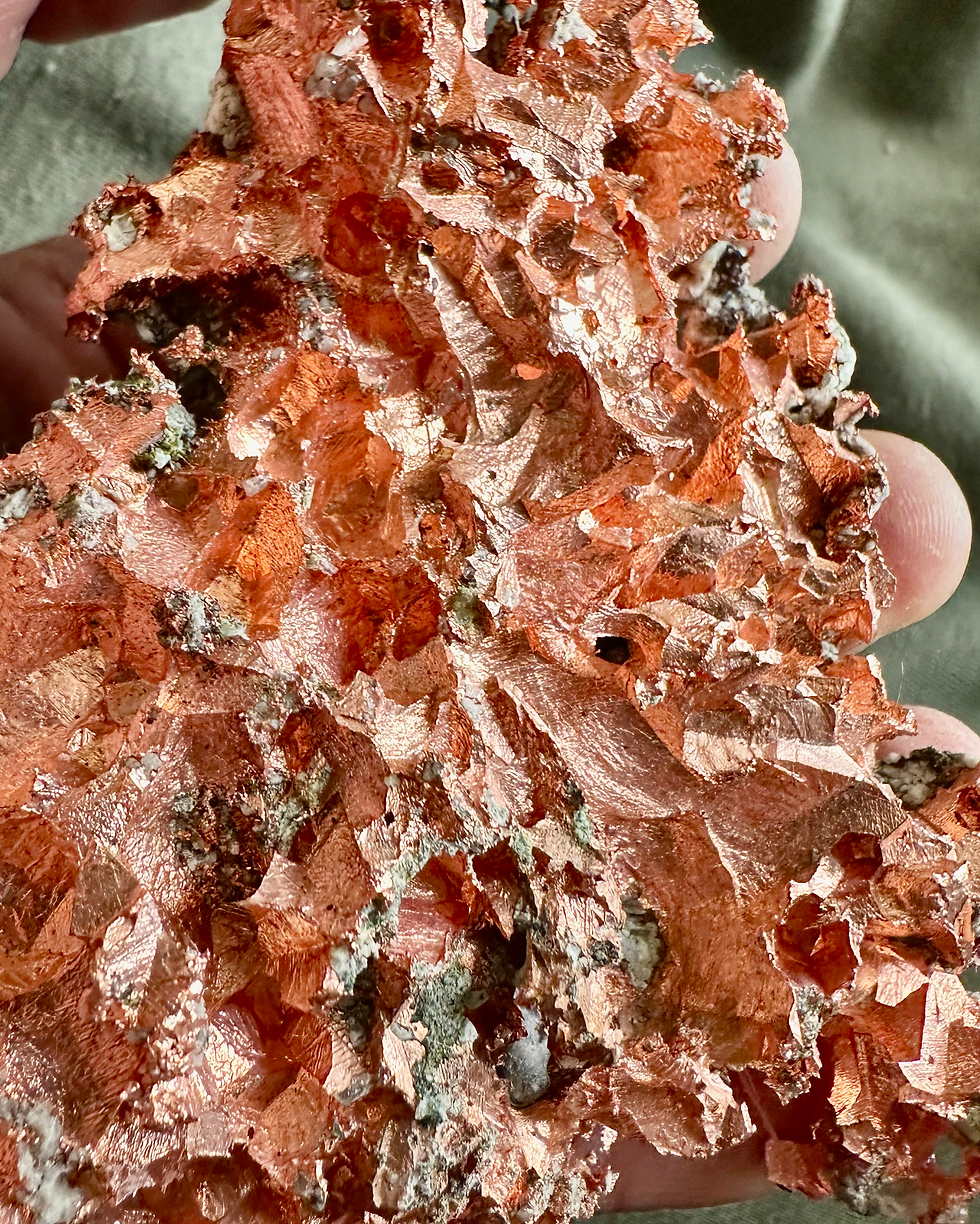 Thumbnail: 1lb 2.9oz Big Razor Sharp Native Copper w Calcite-Casting- Quincy Mine, Michigan