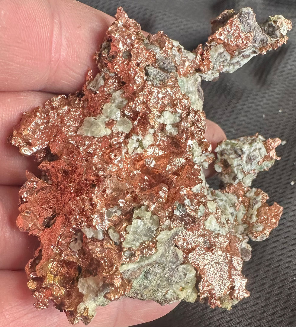 Thumbnail: 8.2oz Solid Sharp Native Copper w Green Prehnite Specimen - Iroquois Mine, Mich