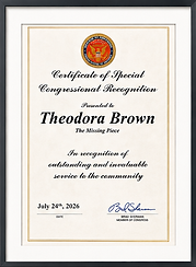 Congressional Recognition image: “Certificate of Special Congressional Recognition presented to Theodora Brown for The Missing Piece, a Virtues4Kids short documentary, by Congressman Brad Sherman in July 2026